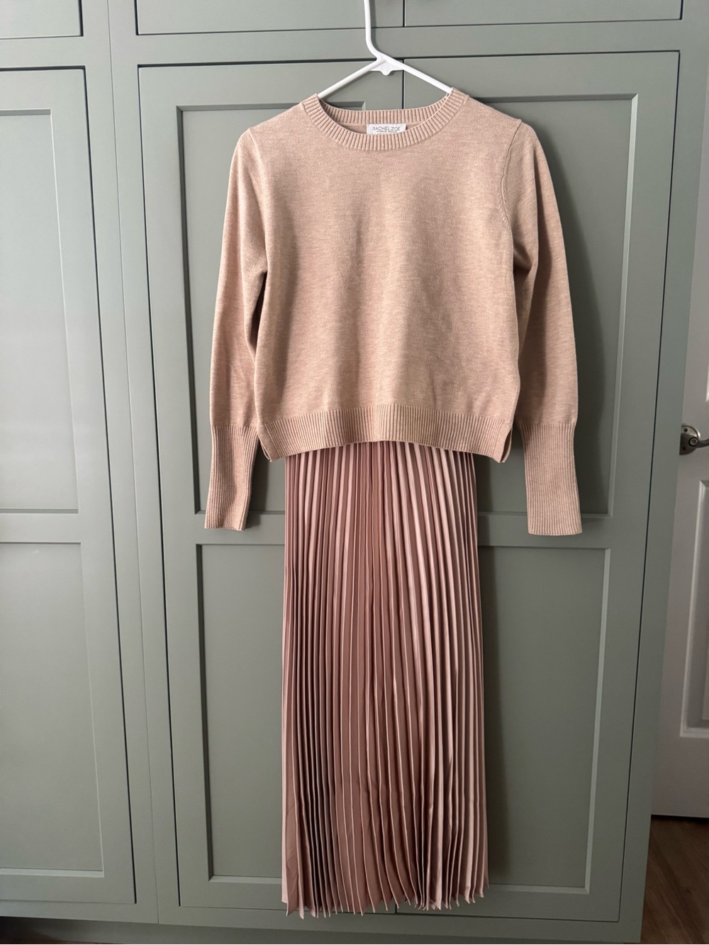 Pleated Maxi Skirt/dress and sweater in Dusty Rose